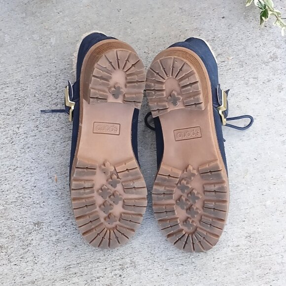 Spoto Dark Blue Navy Lace Up Zip Suede Leather Ankle Booties Boots Like New - Picture 5 of 6